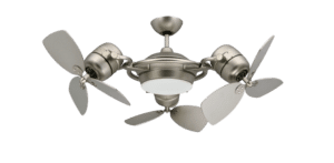 A three-blade ceiling fan with a light.