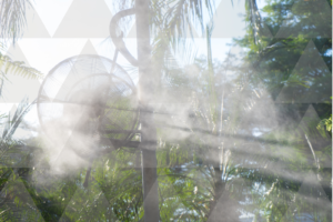 A fan is blowing a lot of steam into the air.