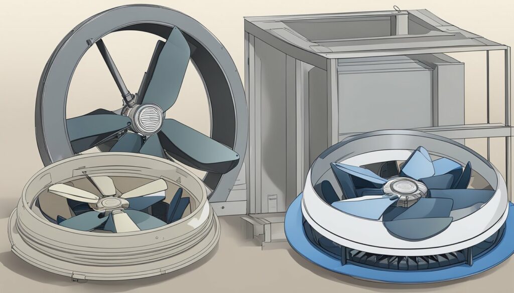 Three different types of fans are shown in a drawing.