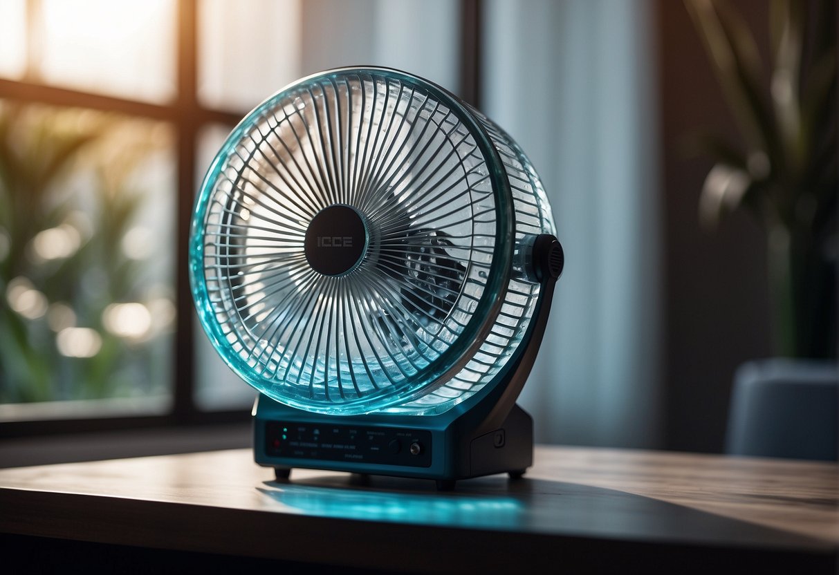 Ice placed in front of a fan, cooling the room
